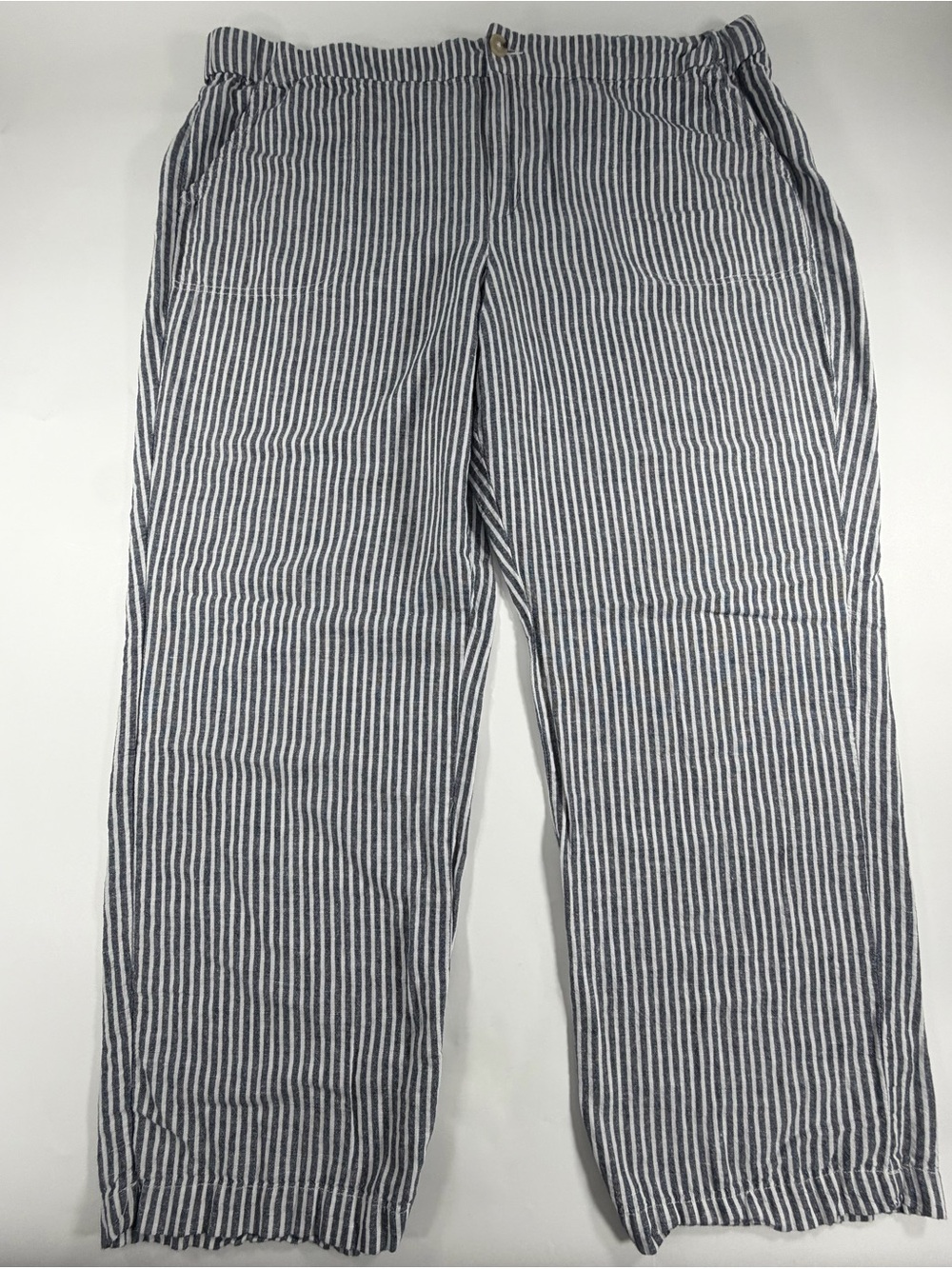 Liz Claiborne Coastal Linen Blend Seersucker‎ Stripe Wide Leg Crop Pants XXL